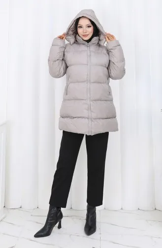 معطف قصير منتفخ بغطاء رأس وسحاب 0176-02 رمادي 0176-02