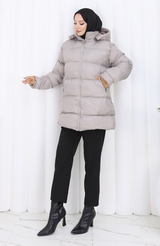 Hooded Zippered Puffer Short Coat 0176-02 Gray 0176-02