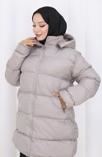 Hooded Zippered Puffer Short Coat 0176-02 Gray 0176-02