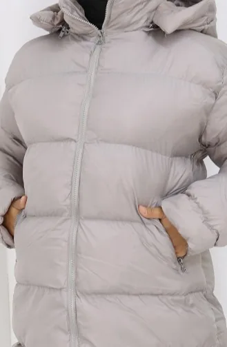 معطف قصير منتفخ بغطاء رأس وسحاب 0176-02 رمادي 0176-02