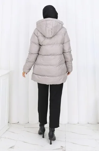 معطف قصير منتفخ بغطاء رأس وسحاب 0176-02 رمادي 0176-02