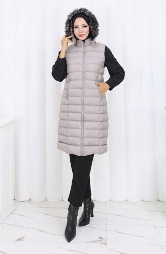 Puffer Weste Mit Kapuze Und Reißverschluss 0177-01 Grau 0177-01