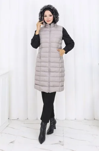 Kapüşonlu Fermuarlı Şişme Yelek 0177-01 Gri