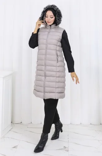 Kapüşonlu Fermuarlı Şişme Yelek 0177-01 Gri