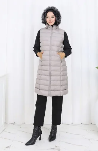 Kapüşonlu Fermuarlı Şişme Yelek 0177-01 Gri