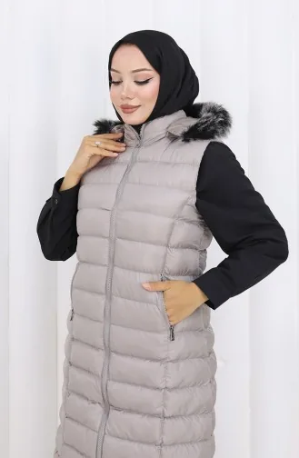 Kapüşonlu Fermuarlı Şişme Yelek 0177-01 Gri