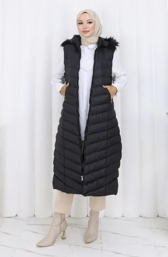 Gewatteerd Vest Met Capuchon En Rits Lang Zwart 0178-01 0178-01