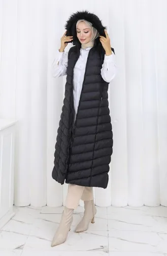 Gewatteerd Vest Met Capuchon En Rits Lang Zwart 0178-01 0178-01