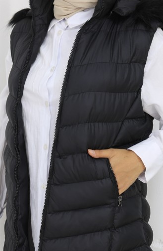 Lange Puffer Weste Mit Kapuze Und Reißverschluss 0178-01 Schwarz 0178-01