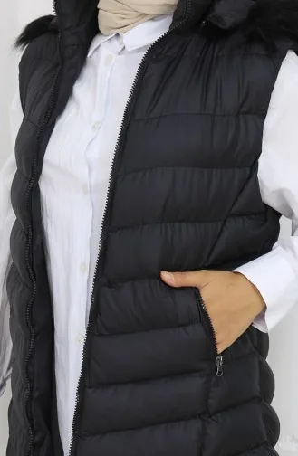Gewatteerd Vest Met Capuchon En Rits Lang Zwart 0178-01 0178-01