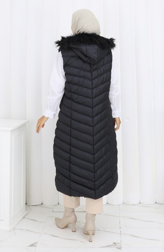 Lange Puffer Weste Mit Kapuze Und Reißverschluss 0178-01 Schwarz 0178-01