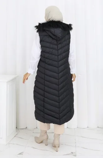 Gewatteerd Vest Met Capuchon En Rits Lang Zwart 0178-01 0178-01
