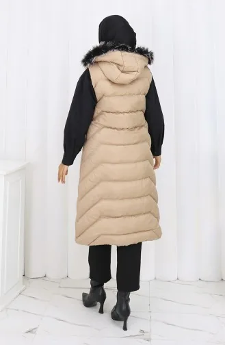 Hooded Zippered Puffer Long Vest 0179-01 Beige 0179-01