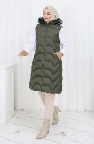 Hooded Zippered Puffer Vest 0180-01 Khaki 0180-01