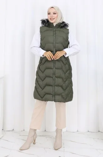 Hooded Zippered Puffer Vest 0180-01 Khaki 0180-01