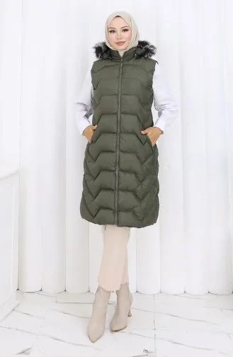 Hooded Zippered Puffer Vest 0180-01 Khaki 0180-01