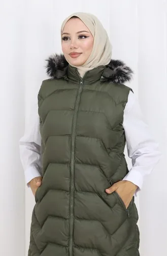 Hooded Zippered Puffer Vest 0180-01 Khaki 0180-01