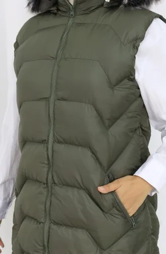 Hooded Zippered Puffer Vest 0180-01 Khaki 0180-01