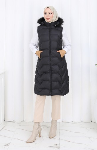 Gewatteerd Vest Met Capuchon En Rits 0180-02 Zwart 0180-02