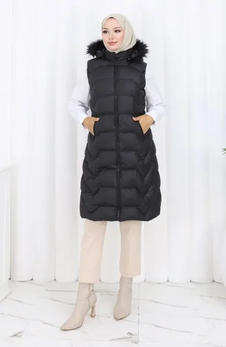 Hooded Zippered Puffer Vest 0180-02 Black 0180-02