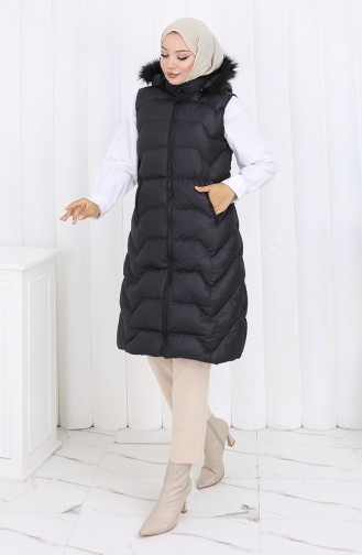 Gewatteerd Vest Met Capuchon En Rits 0180-02 Zwart 0180-02