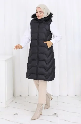 Hooded Zippered Puffer Vest 0180-02 Black 0180-02