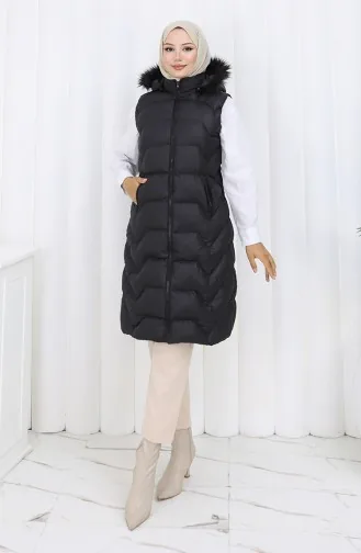 Hooded Zippered Puffer Vest 0180-02 Black 0180-02