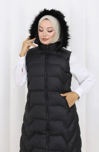 Hooded Zippered Puffer Vest 0180-02 Black 0180-02