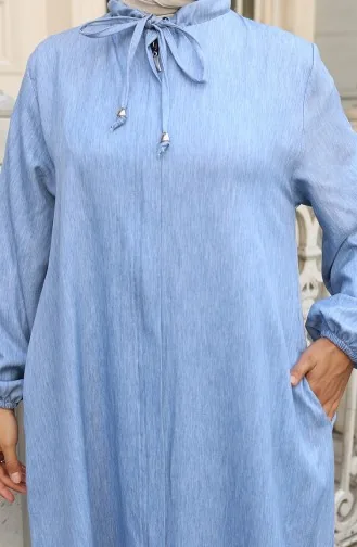 عباية جينز بأكمام مرنة وسحاب 0141A-01 أزرق 0141A-01