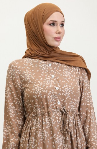 Gülsüm Viscosejurk Met Halve Knopen En Bloemen 0358-04 Mink 0358-04