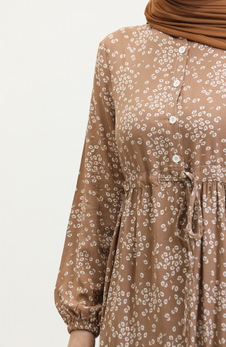 Gülsüm Viscosejurk Met Halve Knopen En Bloemen 0358-04 Mink 0358-04