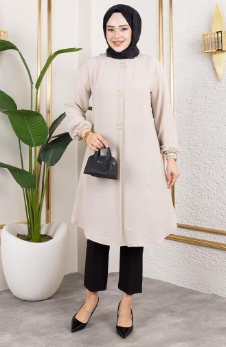 Button Detailed Aerobin Tunic 0175-15 Beige 0175-15