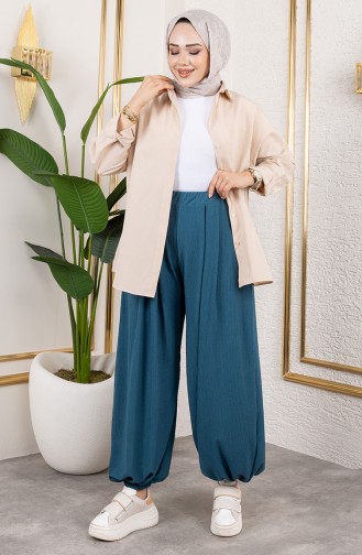 Elastic Waist Shalwar Trousers 0001-03 Petrol 0001-03