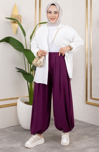 Elastic Waist Shalwar Trousers 0001-04 Plum 0001-04