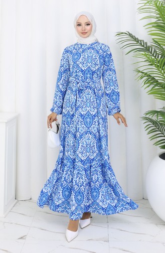 Robe Ceinturée à Motifs 1002-01 Saks 1002-01
