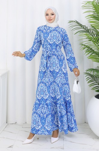 Robe Ceinturée à Motifs 1002-01 Saks 1002-01