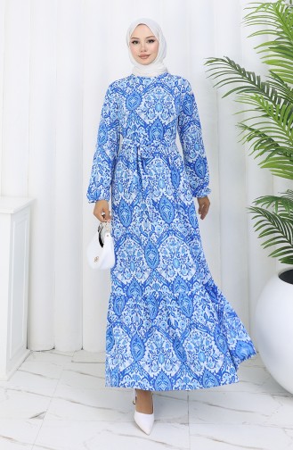 Robe Ceinturée à Motifs 1002-01 Saks 1002-01