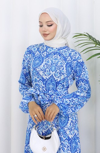 Robe Ceinturée à Motifs 1002-01 Saks 1002-01