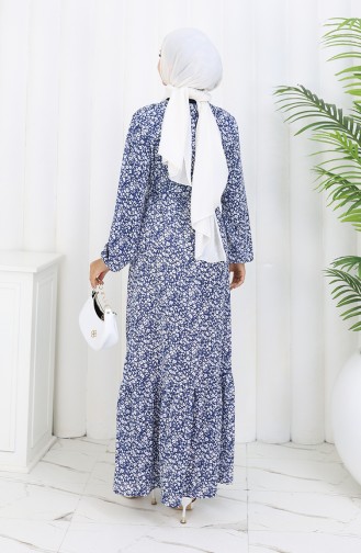 Robe Ceinturée à Motifs 1002B-01 Bleu Marine 1002B-01