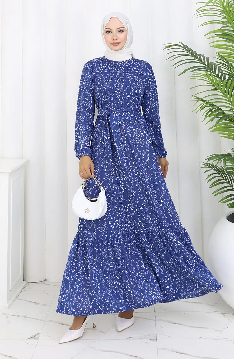 Gestreepte Jurk Met Riem 1002C-01 Indigo 1002C-01
