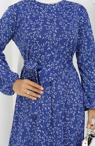 Robe Ceinturée à Motifs 1002C-01 Indigo 1002C-01