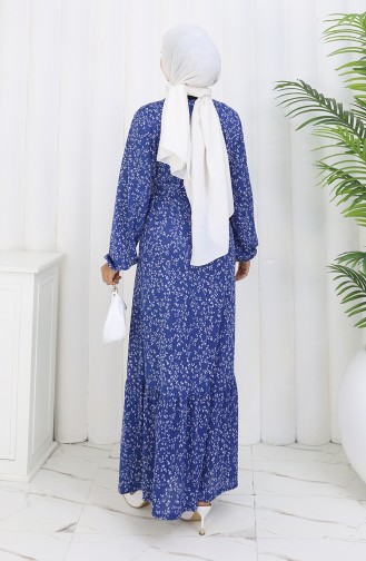 Robe Ceinturée à Motifs 1002C-01 Indigo 1002C-01