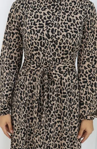 Robe Ceinturée à Motifs 1002D-01 Café Au Lait 1002D-01
