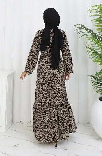 Robe Ceinturée à Motifs 1002D-01 Café Au Lait 1002D-01