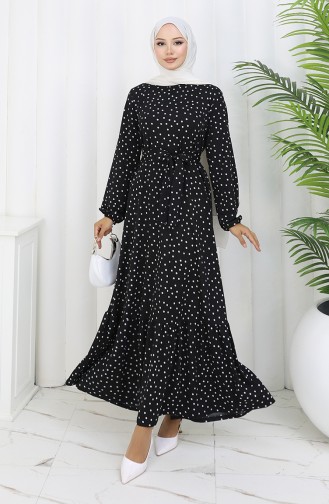 Robe Ceinturée à Pois 1002E-01 Noir 1002E-01