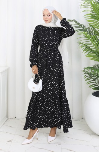 Robe Ceinturée à Pois 1002E-01 Noir 1002E-01