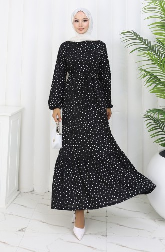 Robe Ceinturée à Pois 1002E-01 Noir 1002E-01