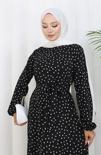 Robe Ceinturée à Pois 1002E-01 Noir 1002E-01