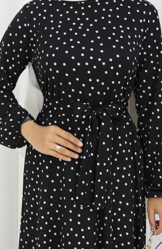 Robe Ceinturée à Pois 1002E-01 Noir 1002E-01