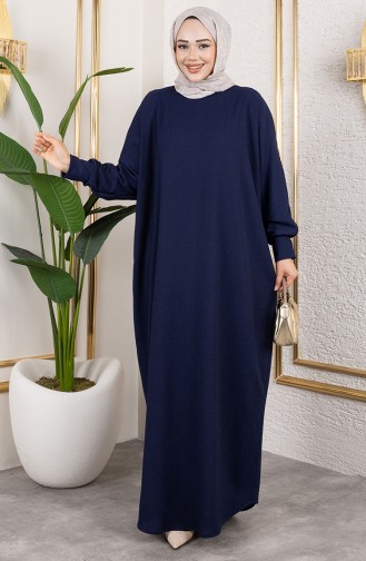 Robe En Crêpe à Manches Chauve-souris 2000-08 Bleu Marine 2000-08